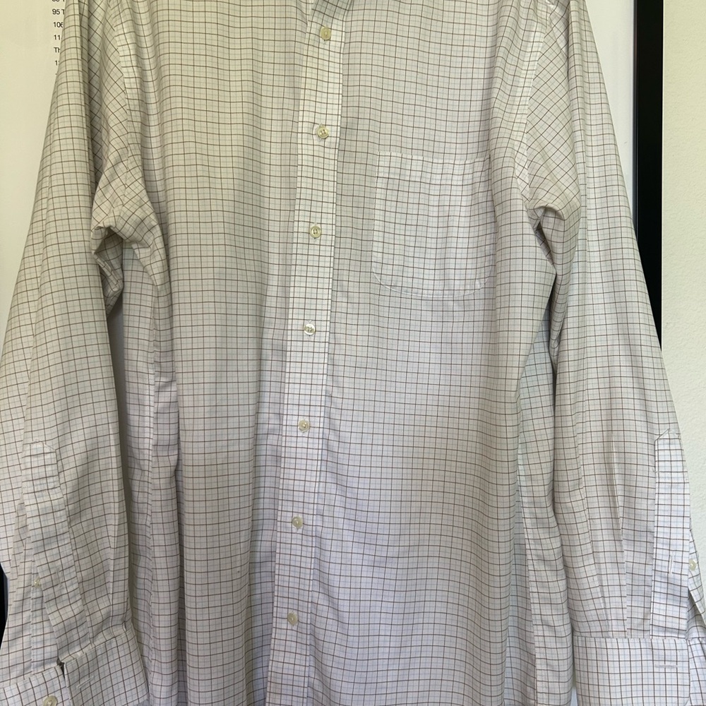 Jos. A. Bank White, Blue, & Brown Plaid Casual Button Down Shirt